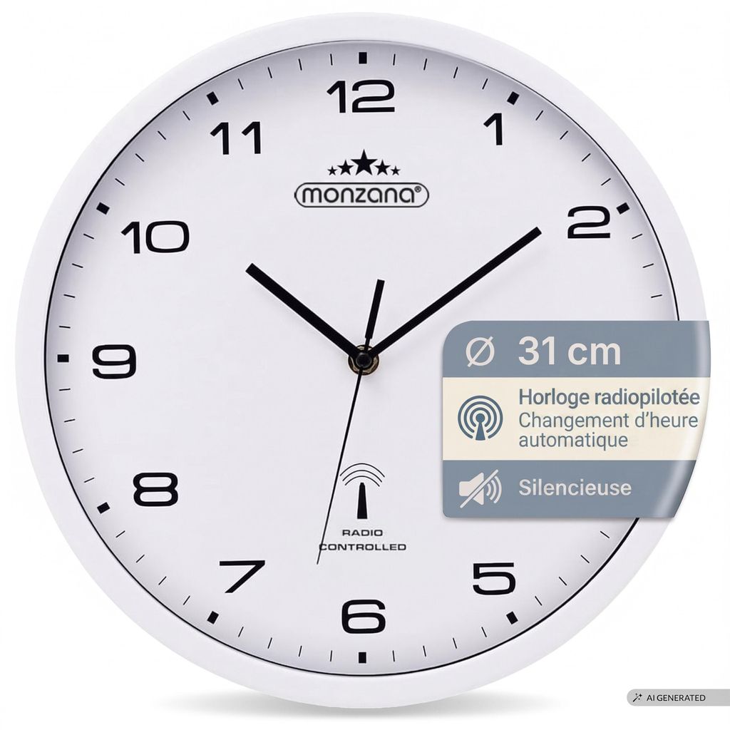 MONZANA® Horloge murale radio pilotée à quartz silencieuse Image du produit 