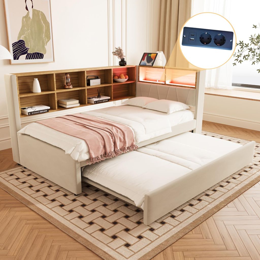 MODFU Lit Gigogne 90x200 cm - Lit Enfant ou Ado en Tissu Image du produit 