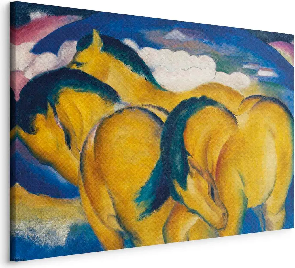 Quadro Moderno 90x60 Franz Marc Cavalli Gialli - Qualità Premium TNT