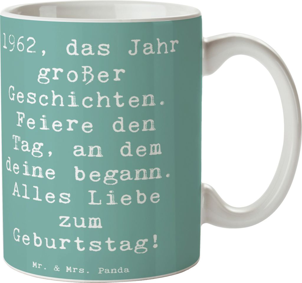 Mr. & Mrs. Panda Kaffeetasse Spruch 1962 Geburtstag - Meeresbrise - Geschenk, schöne tasse, wertvoll, Pott, Happy Birthday, Trinkbecher, einzigart...