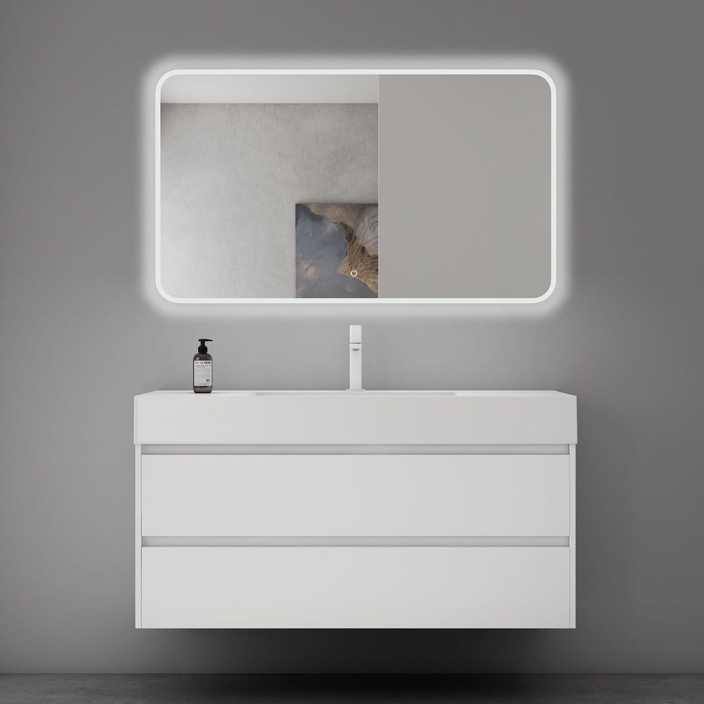 Mai & Mai Badmöbel-Set Waschbeckenunterschrank 120x48x63cm in Weiß matt mit 2-Schubladen inkl. Waschbecken und LED-Badspiegel Deep