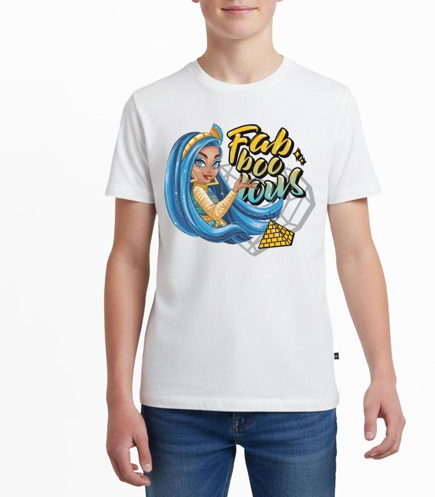 Spreadshirt Monster High Cleo De Nile Fab-Boo-Lous Teenager Premium T-Shirt, 158/164 (12 Jahre), Weiß