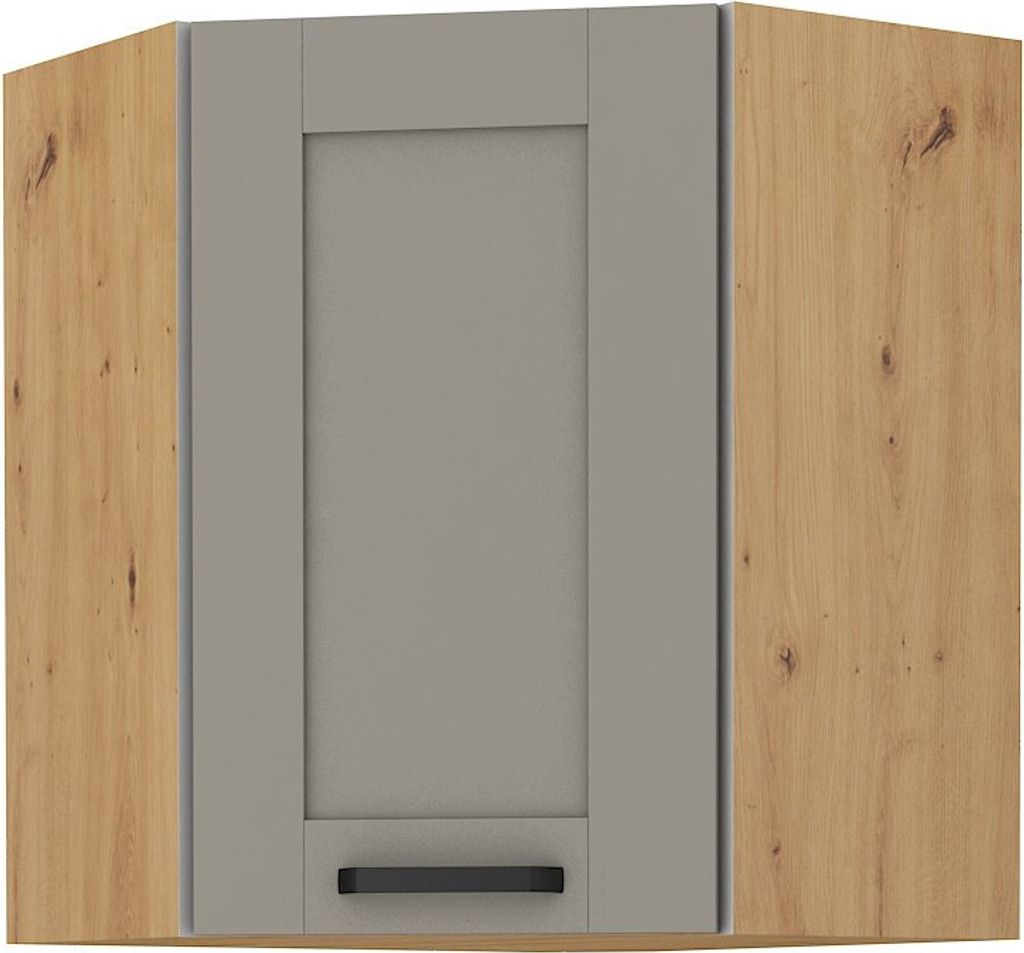 Oberer Eckschrank LAILI – 58x58 cm, hellgrau / Artisan-Eiche