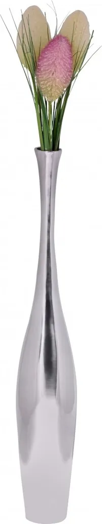 Grand vase bouteille moderne en aluminium argent pour fleurs séchées