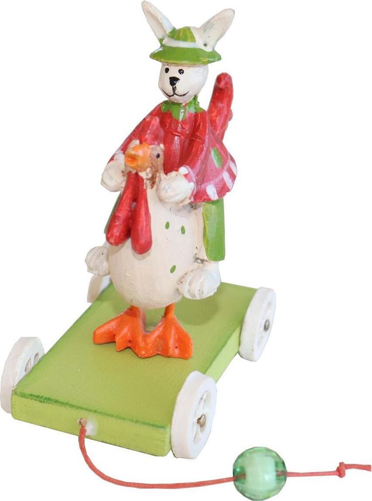 kwoka Rollwagen Hase auf Henne rot-weiß H ca 10 cm