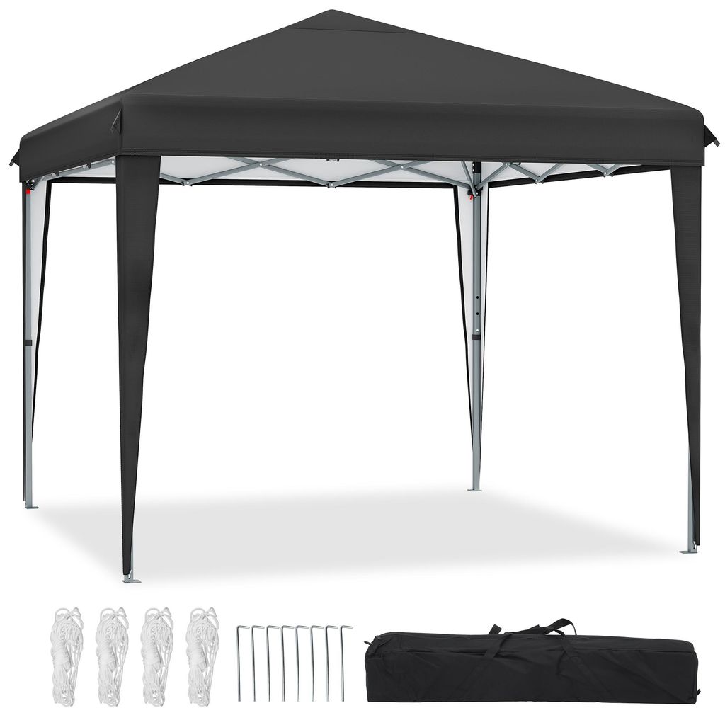 Balconera 3x3m Pop Up Pavillion, UV-Schutz 50+ Wasserdicht Gartenzelt Gartenpavillon mit Aufbewahrungstasche für Hochzeiten, Campin, Schwarz