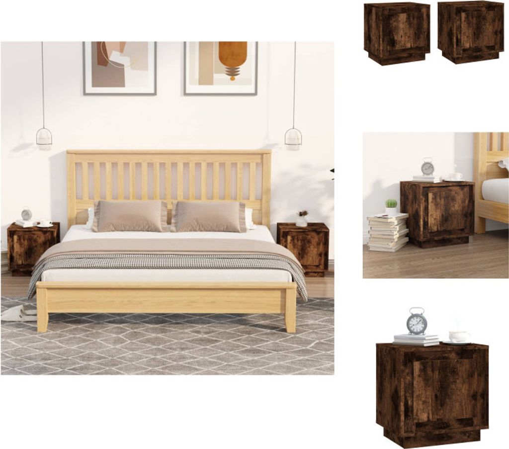 vidaXL Nachttische 2 Stk. Räuchereiche 44x35x45 cm Holzwerkstoff - Nachttische