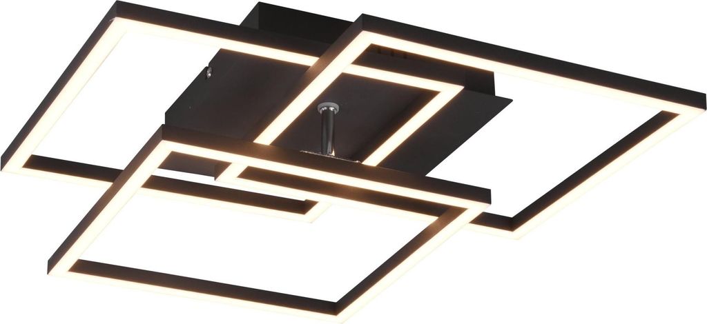 A modern, geometric ceiling light fixture with integrated LED lighting.