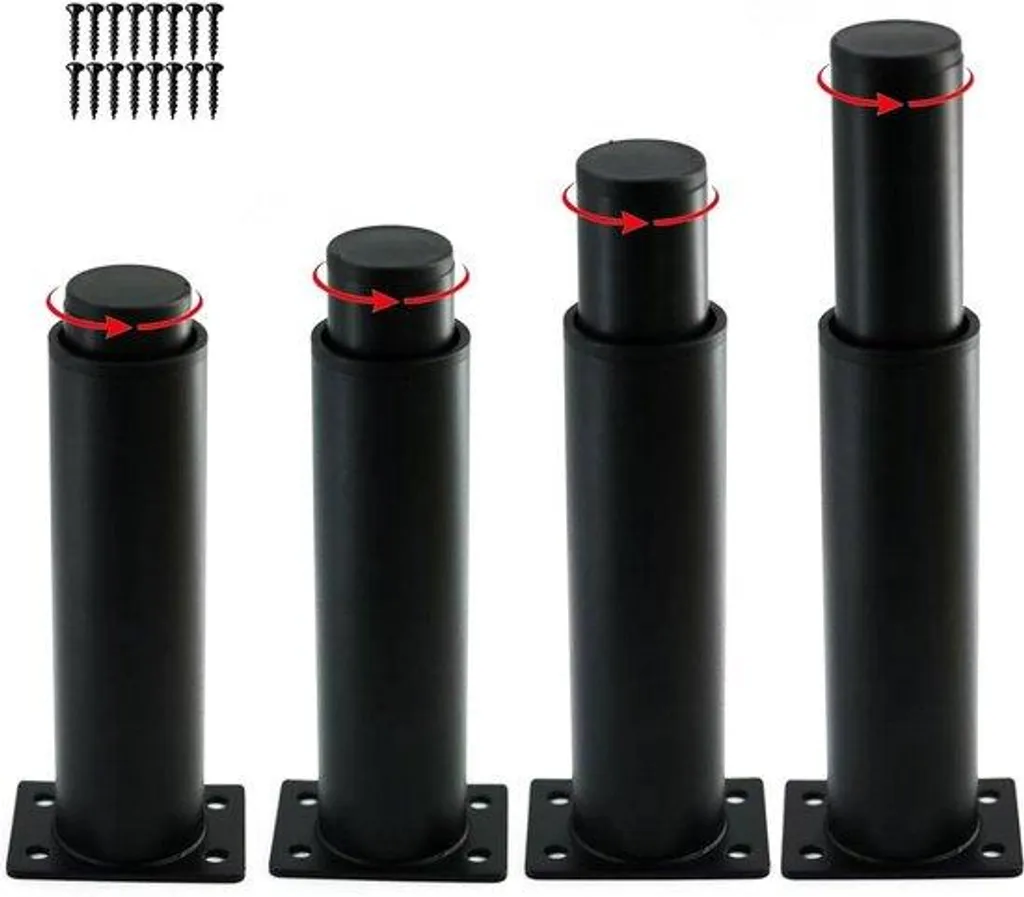 Pieds de table réglables 15-25 cm en métal noir - Lot de 4 robustes