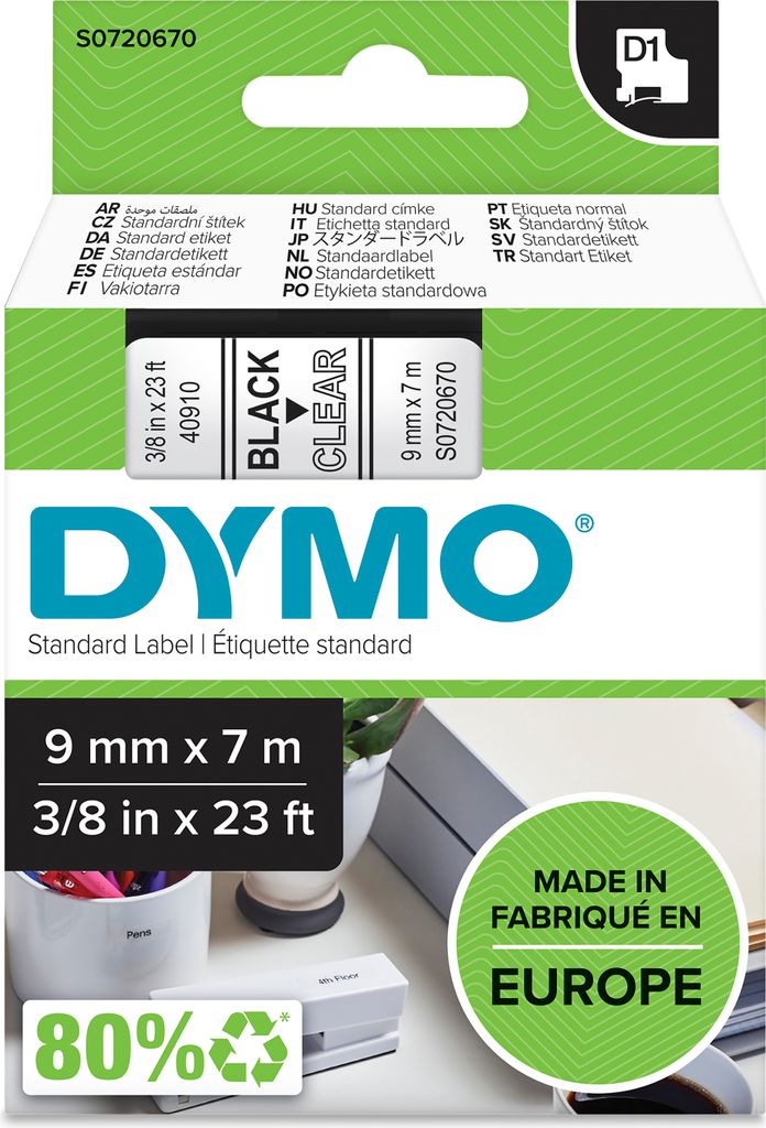 DYMO Original D1-Etikettenband | 9 mm x 7 m | schwarz auf Produktbild 