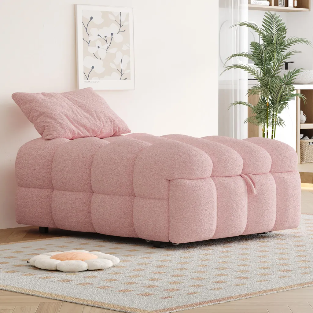 Fauteuil relax avec lit extensible en velours rose pour studio