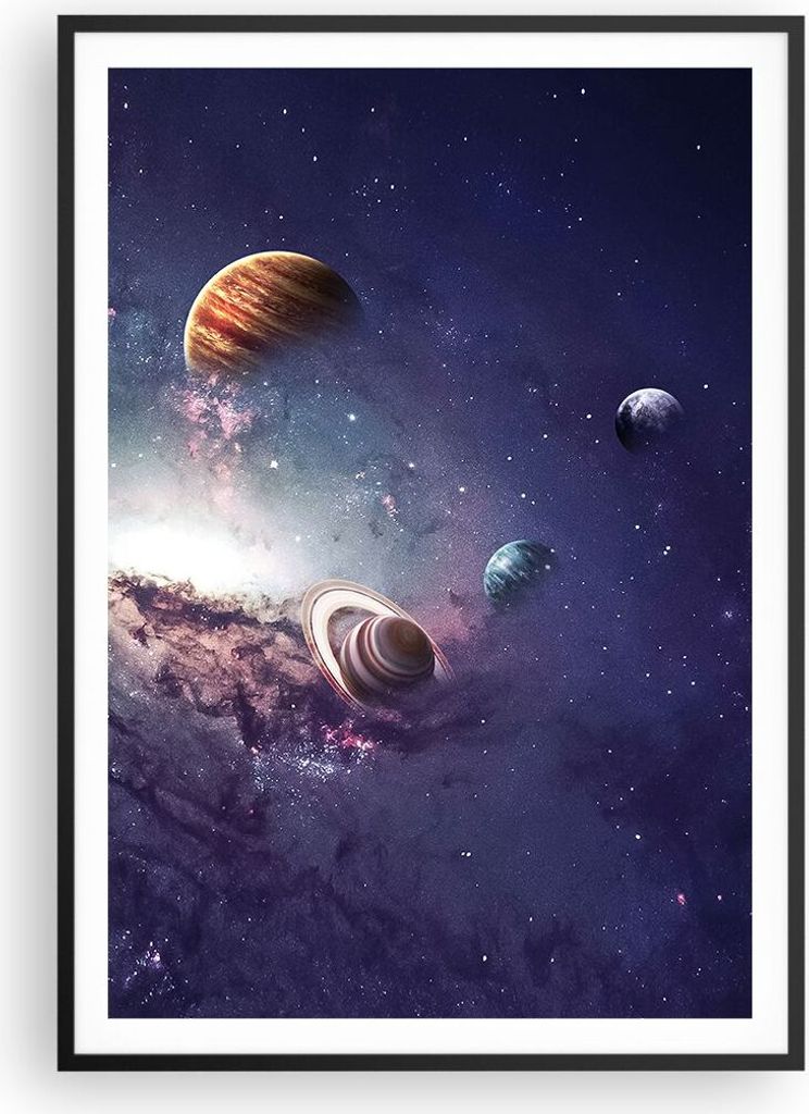 Gerahmtes Poster - Schwarzer Rahmen - Kosmos Planeten die Sterne - 70x100 cm - Wand Bild - Wanddeko - Wandbilder - Kunstposter - Wandposter - Bilde...