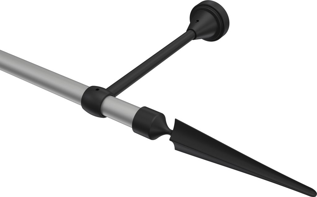 Interdeco Gardinenstange / Vorhangstange Silbergrau / Schwarz, Typ Primus Lorenzo (Speer), 16 mm Ø 1-läufig, 120 cm