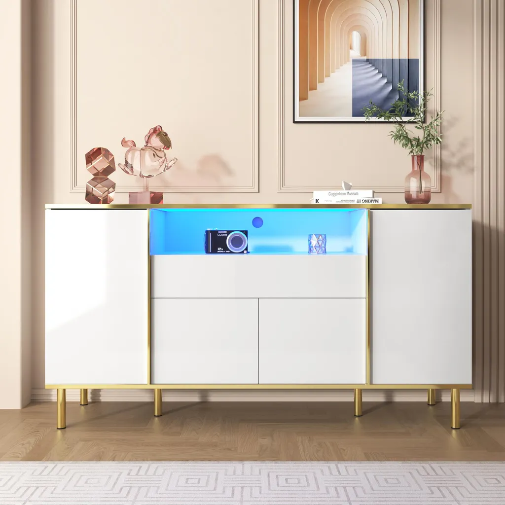 Commode commode de chambre buffet bas blanc laqué moderne Sweiko - 11