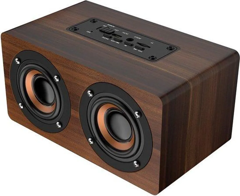 Enceinte Bluetooth rétro en bois massif avec radio FM et horloge LED