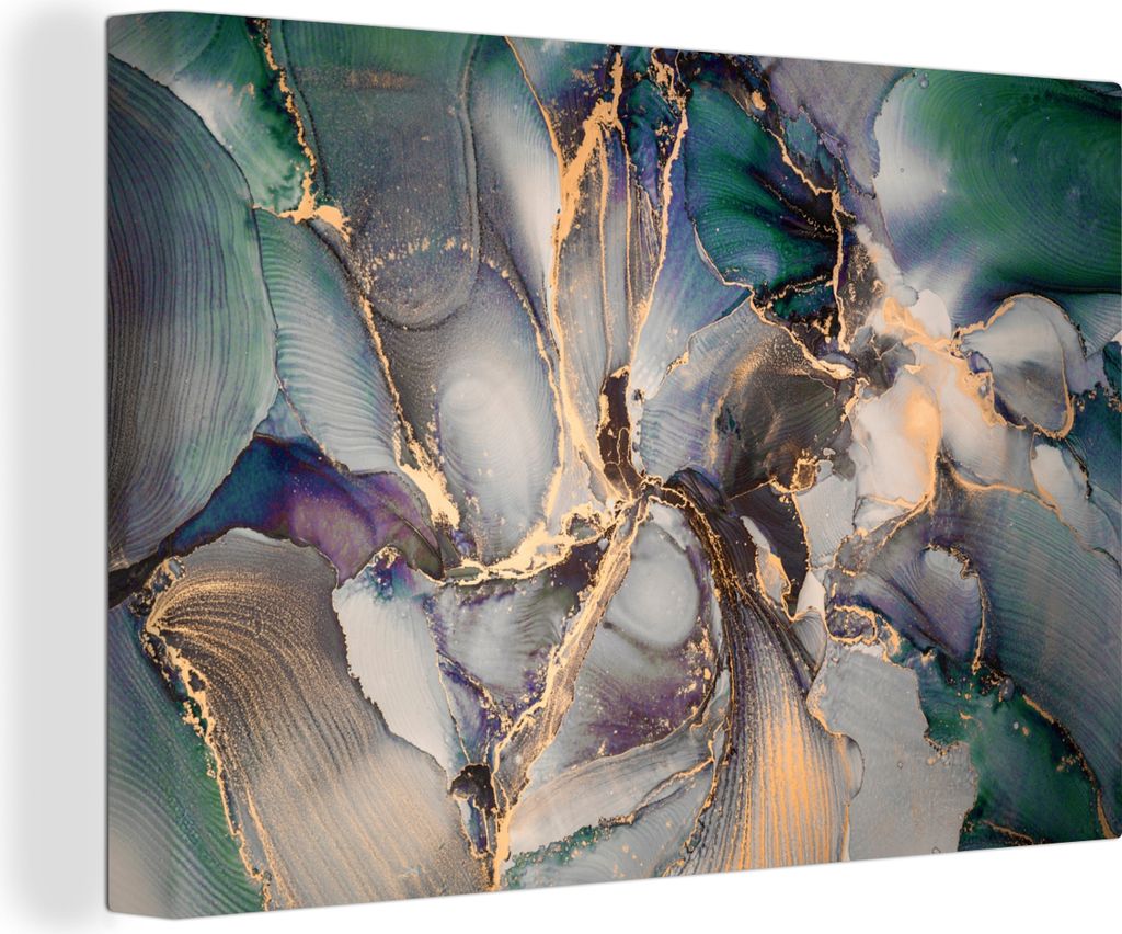 OneMillionCanvasses - Leinwandbilder - 140x90 cm, Gold - Blau - Marmor, Wandbilder Kunstdruck Wanddekoration - Foto auf Leinwand - Gemälde auf H...