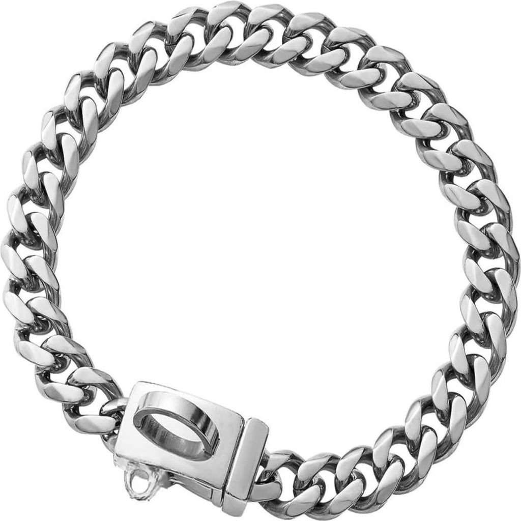 Robustes Hundehalsband aus Edelstahl mit silberfarbener kubanischer Gliederkette, Haustierhalsband für kleine Hunde und Katzen (Länge: 30 cm)