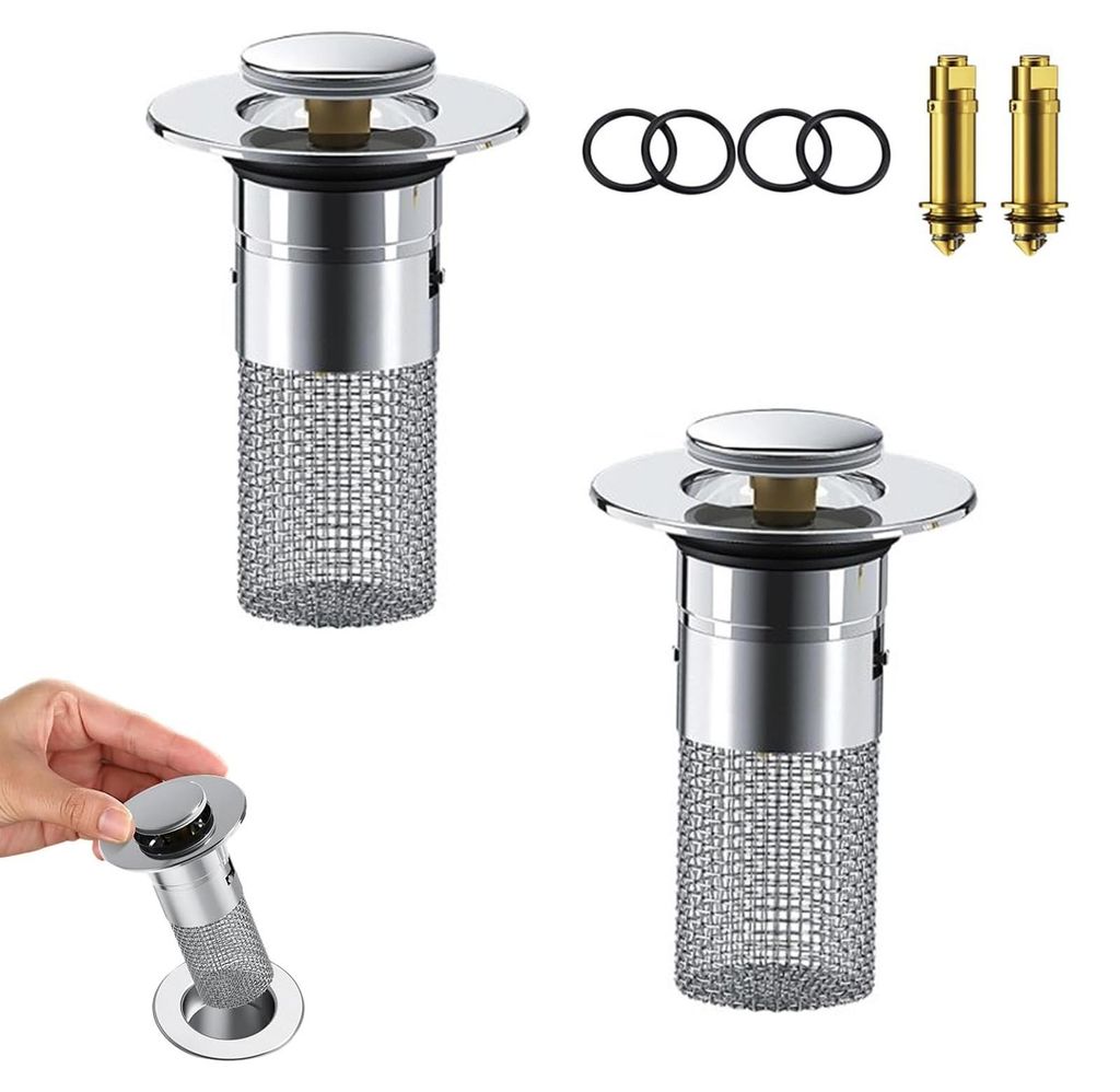 2 Abflussstopfen für 34-40 mm Abflusslöcher, Abflussstopfen mit Sieb, universelle Pop-up-Abflussstopfen zur Vermeidung von Verstopfungen, Abfluss...