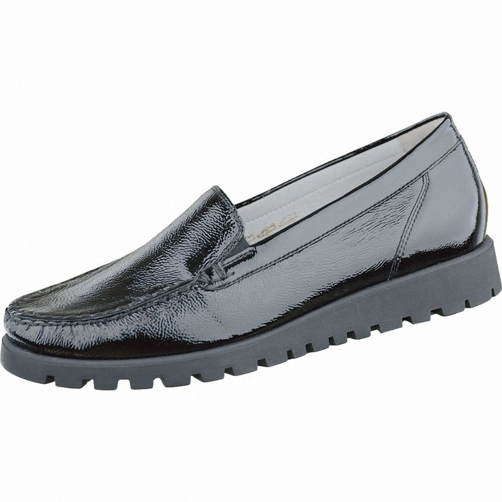 Waldläufer Hegli 15 modische Damen Leder Slipper schwarz, Weite H, für lose Einlagen, Lederfußbett, 1337120/8.0