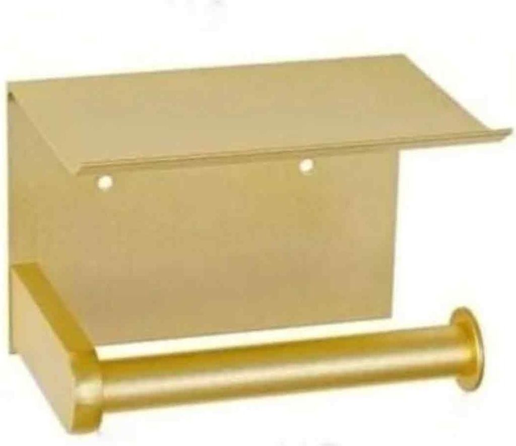 Toilettenpapierhalter, Wandmontierter Toilettenpapierhalter mit Ablage, selbstklebend, Aluminium (Gold)