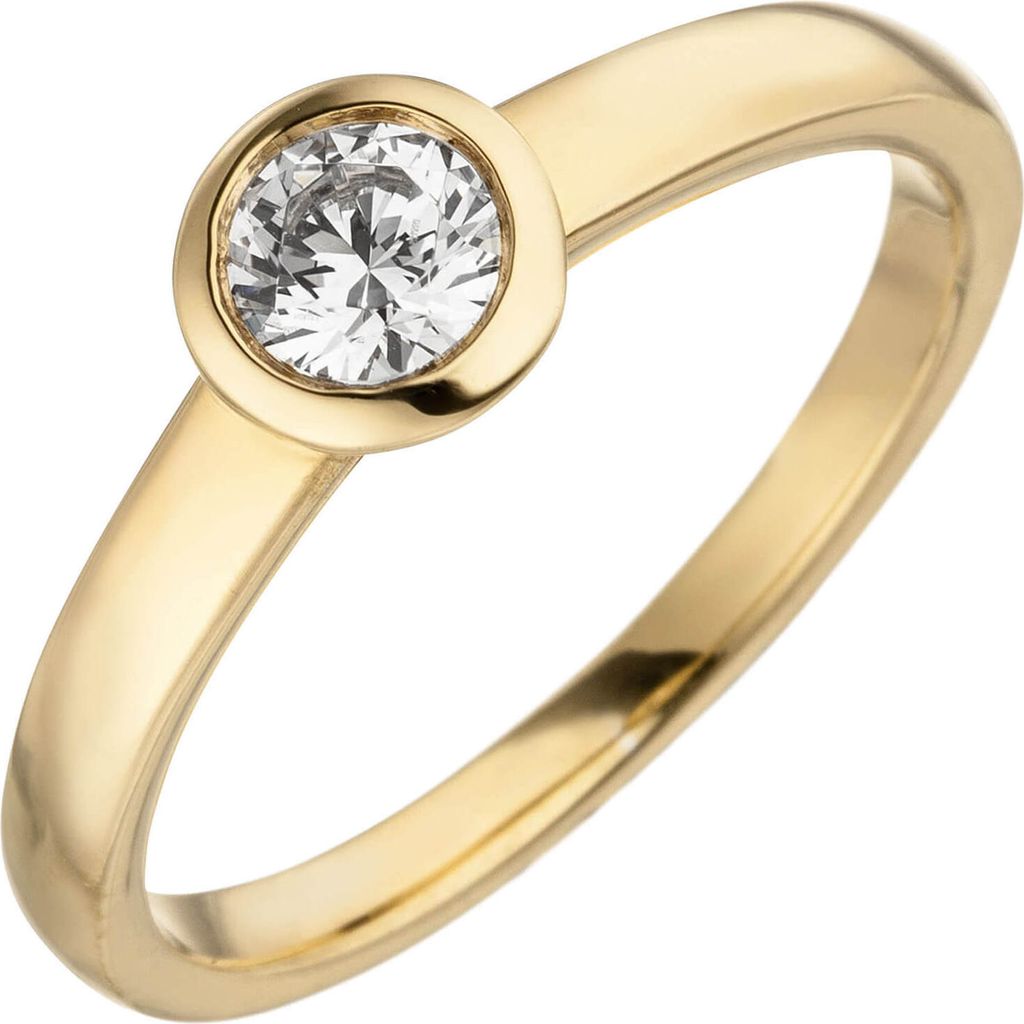 Ring Solitär Damenring mit Diamant Brillant, rund schlicht, 585 Gold Gelbgold Innenumfang 52mm Ø16.6mm