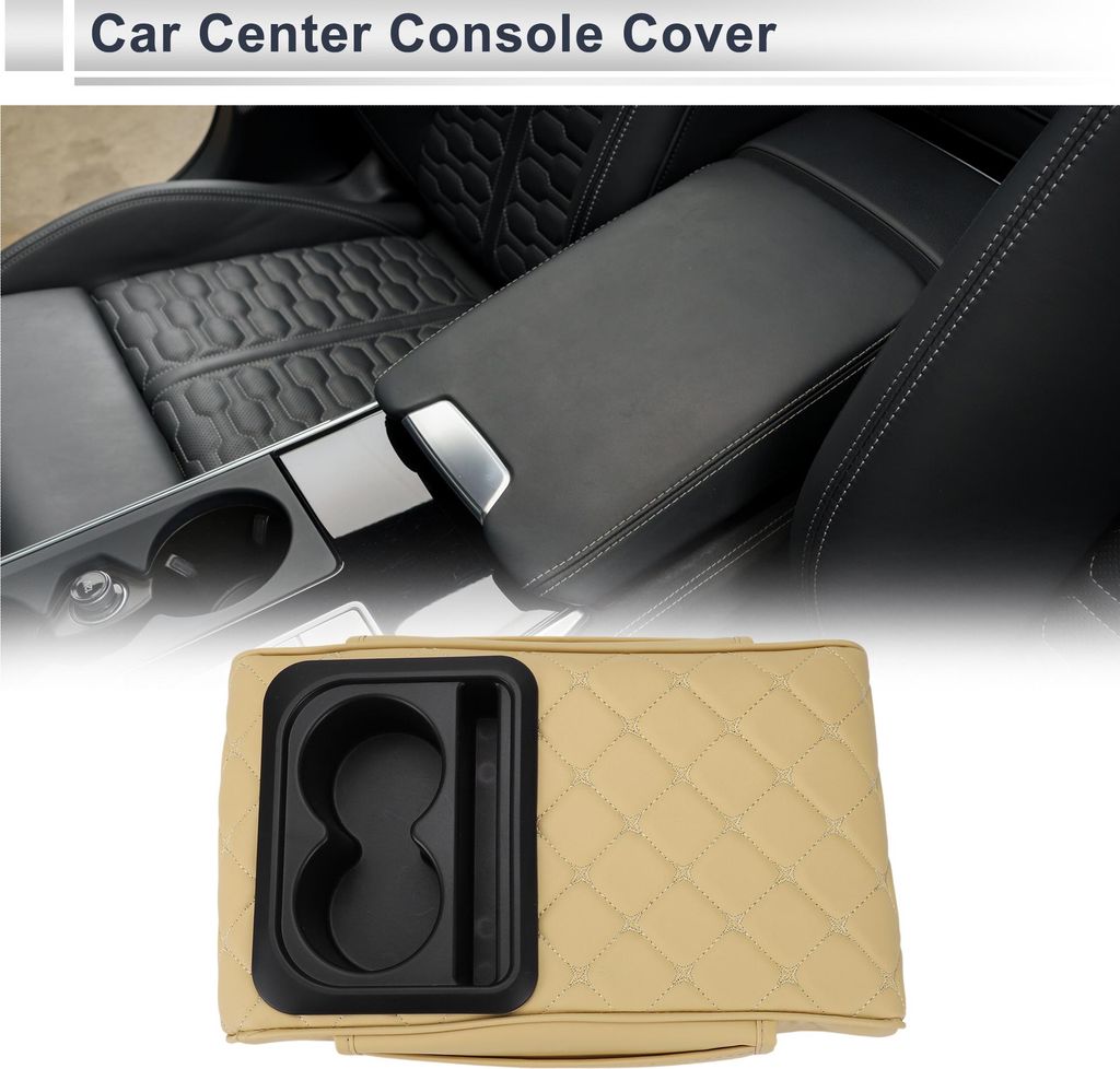 Auto Mittelkonsole Abdeckung Mittelkonsole Kissen Multifunktional 34x23x6cm / 13.39"x9.06"x2.36" Beige Schwarz Nappa Leder