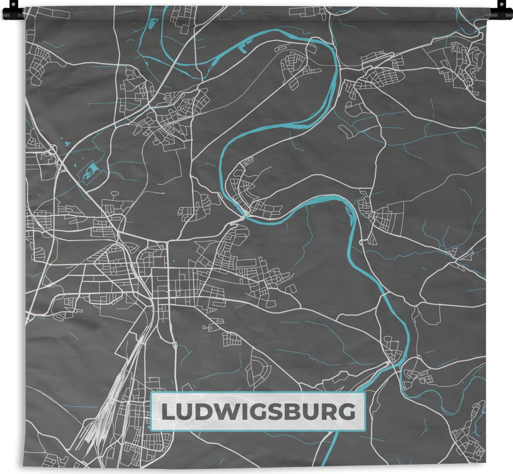 MuchoWow Wandteppich Wandbehang Stadtplan - Ludwigsburg - Deutschland - Karte 90x90 cm Tapisserie Dekoration Wandtuch - Wandaufhänger