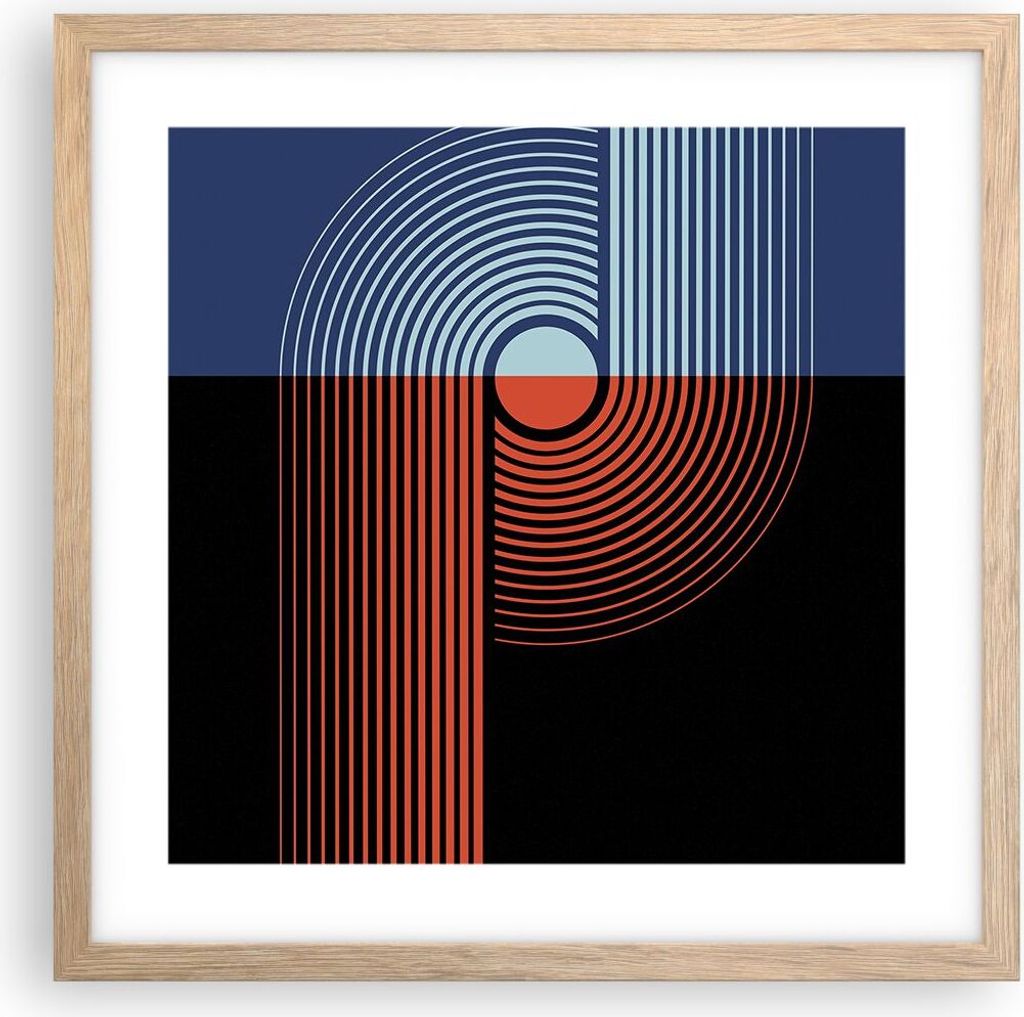 Gerahmtes Poster - Rahmen in heller Eiche - Abstraktion Moderne Minimalismus - 40x40 cm - Wand Bild - Wanddeko - Wandbilder - Kunstposter - Wandpos...