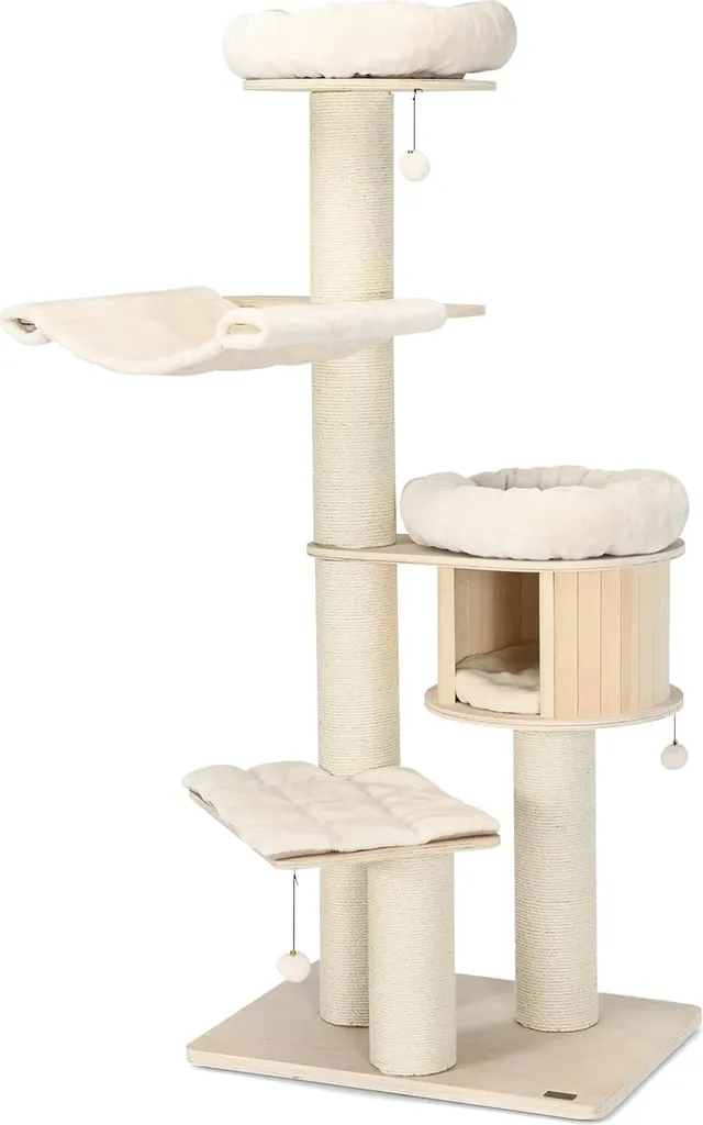 Arbre à chat 174 cm multi-niveaux en bois massif et sisal résistant