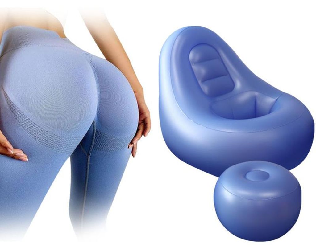 BBL Stuhl aufblasbar mit Fußhocker, BBL Recovery Seat mit Armlehnen, tragbares Sitzkissen für die Erholung nach BBL, Blau