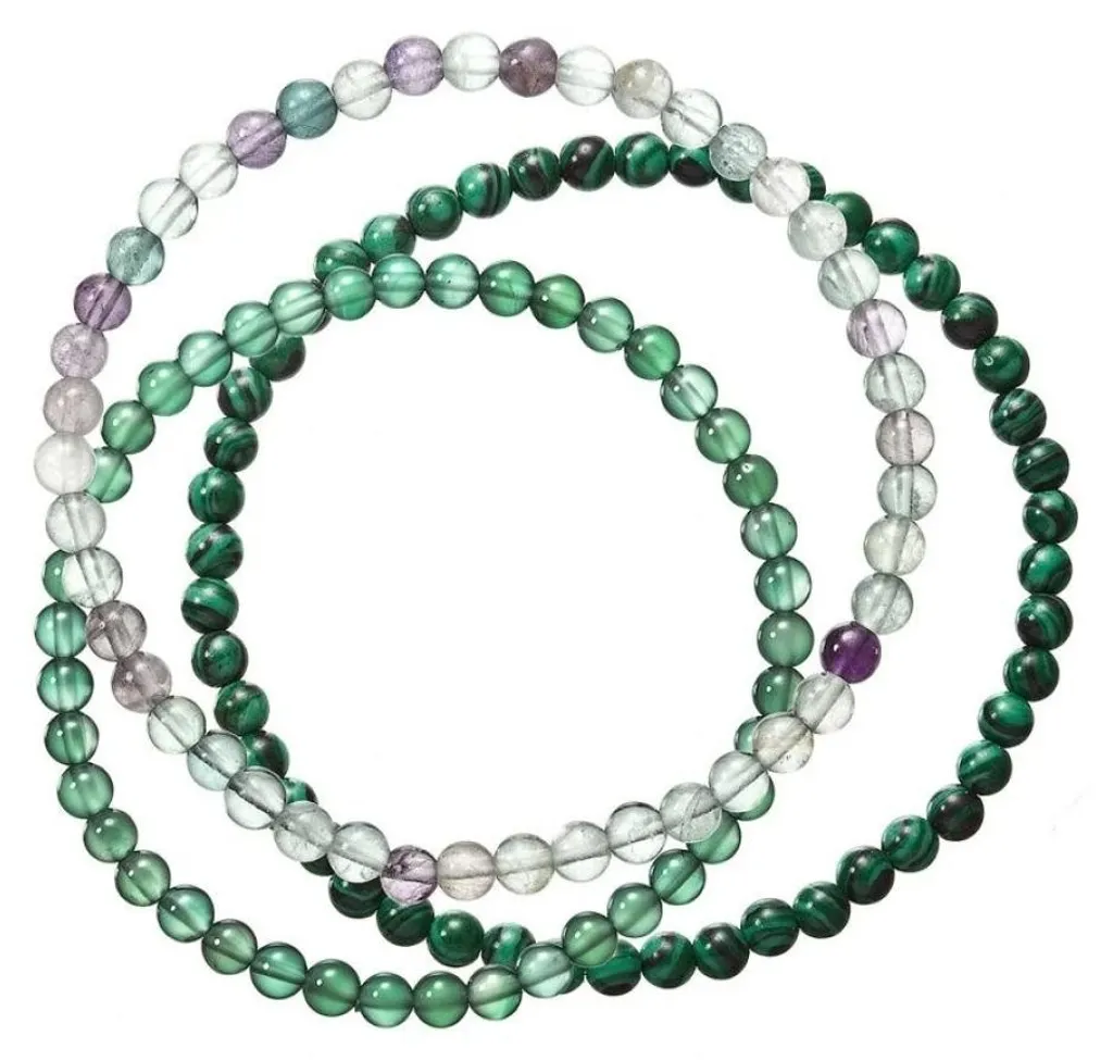 Bracelets élastiques en perles minérales vert émeraude modèle 43043.3