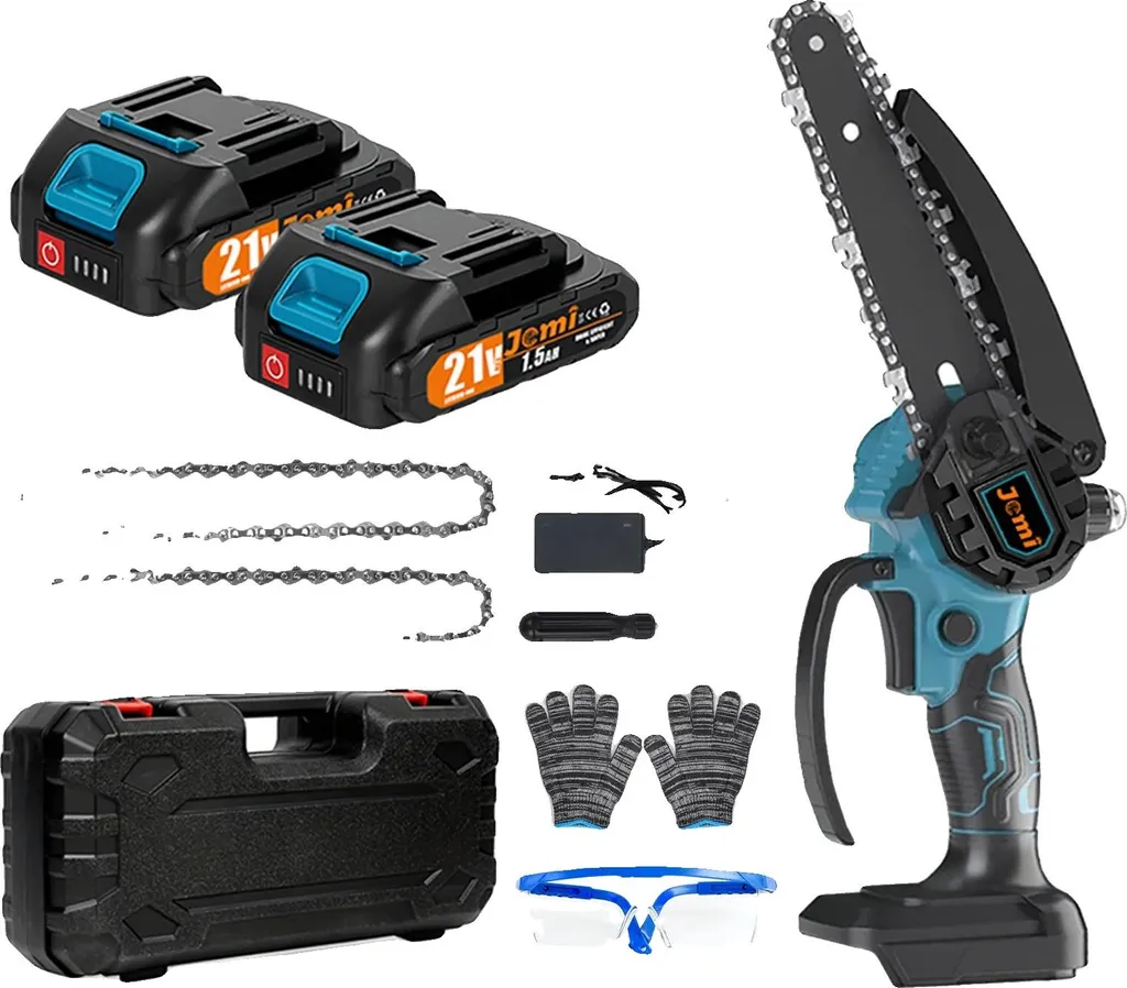 Tronçonneuse à chaîne sans fil 21V avec 2 batteries et 2 chaînes acier