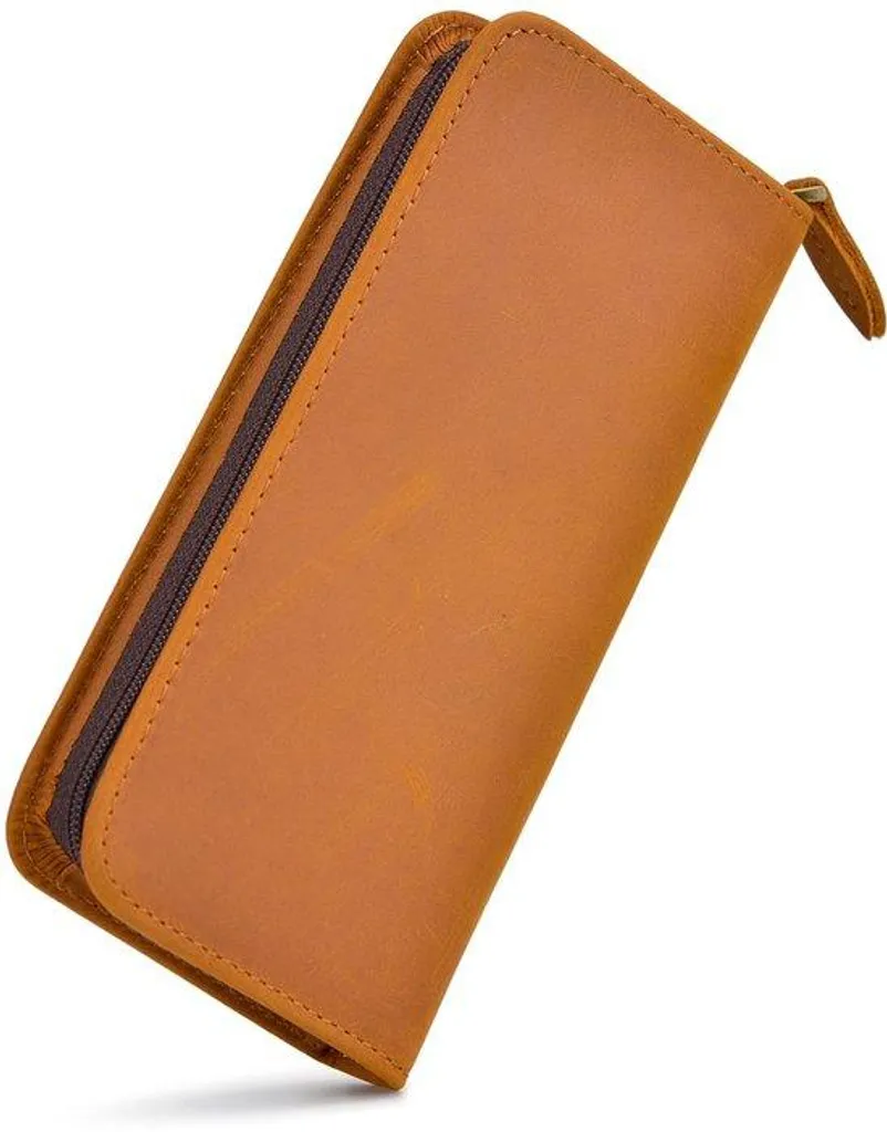 Trousse à stylos en cuir marron zippée pour 3 stylos roller et plumes