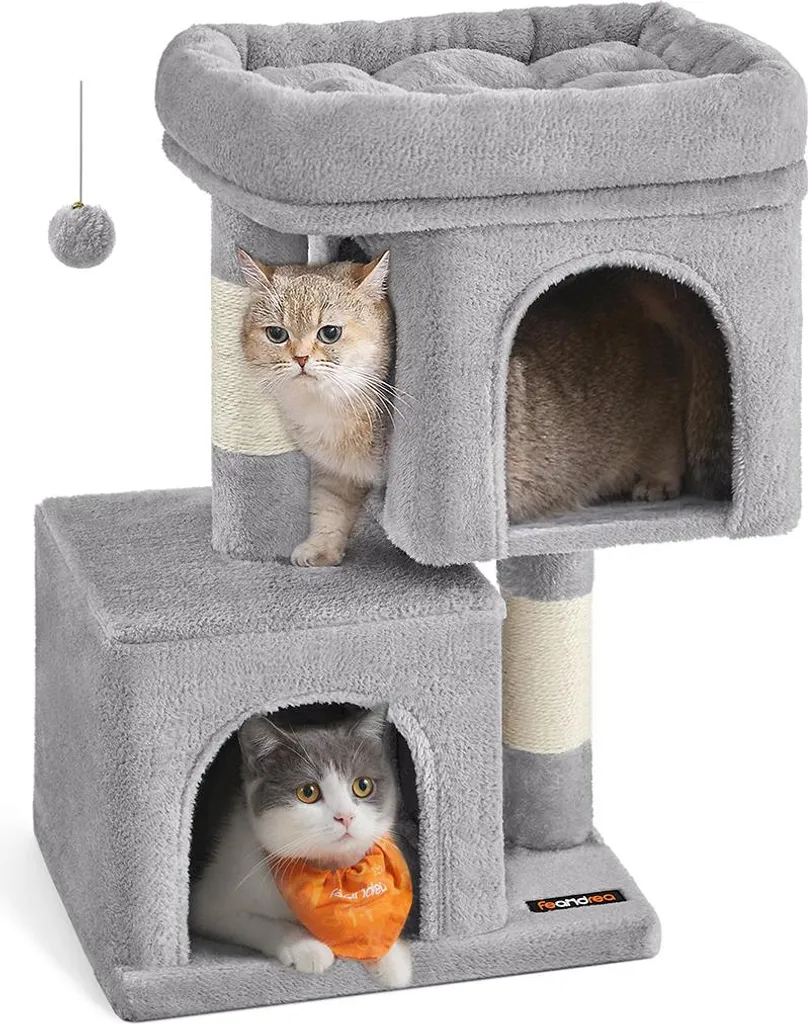 Arbre à chat compact 67 cm gris clair et griffoir d'angle pour appartement