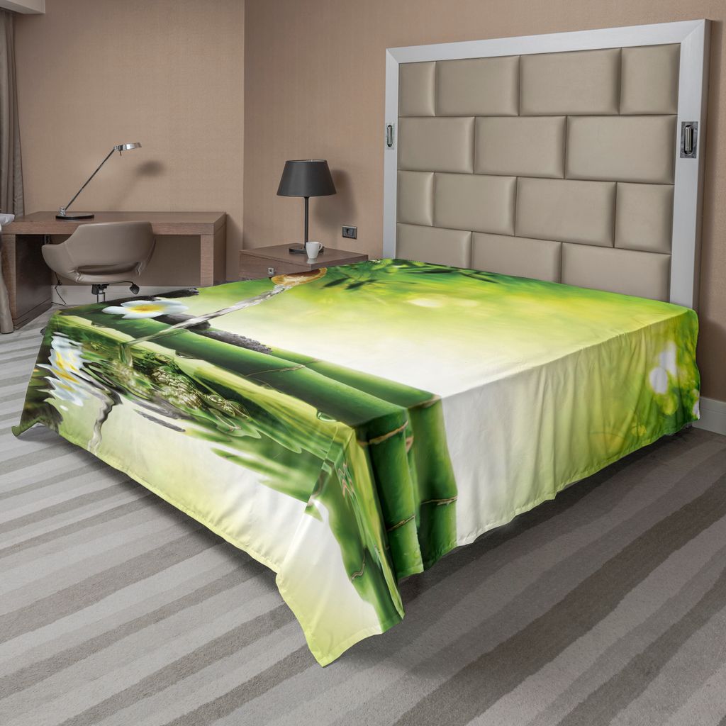 ABAKUHAUS Spa Bettlaken, Meditation und Zen Bild von Bambus Stängel Kerze und Basalt Stones Theraphy Relaxing, weiches bequemes oberes Bettlaken f...