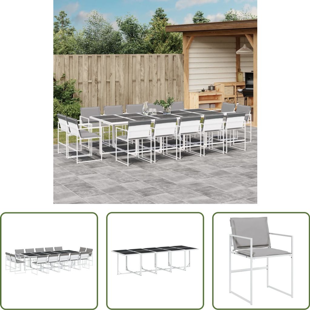 The Living Store 15-tlg. Garten-Essgruppe mit Kissen Weiß Textilene