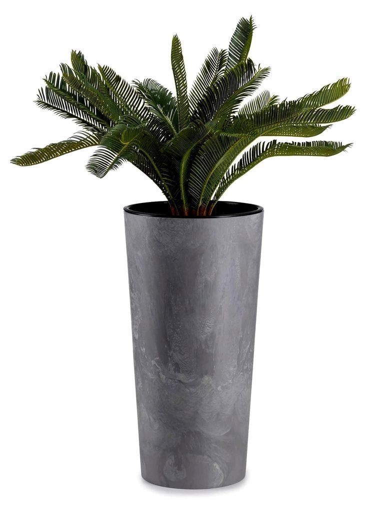 Glatt Blumentopf Gross Hoch 57 cm mit Pflanzkübel Einsatz 30 cm Durchmesser - Grau Pflanzkübel Groß aus Kunststoff für Deko Wohnzimmer Garten o...