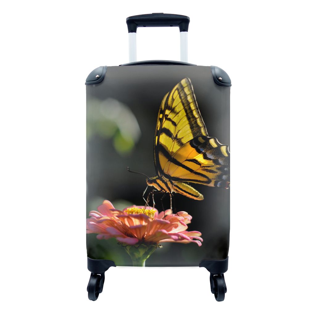 MuchoWow Koffer Handgepäck Trolley Rollkoffer Kleine Reisekoffer mit 4 Rollen - Schmetterling - Botanisch - Blume - Cabin Size < 55x40x23 cm & 5...