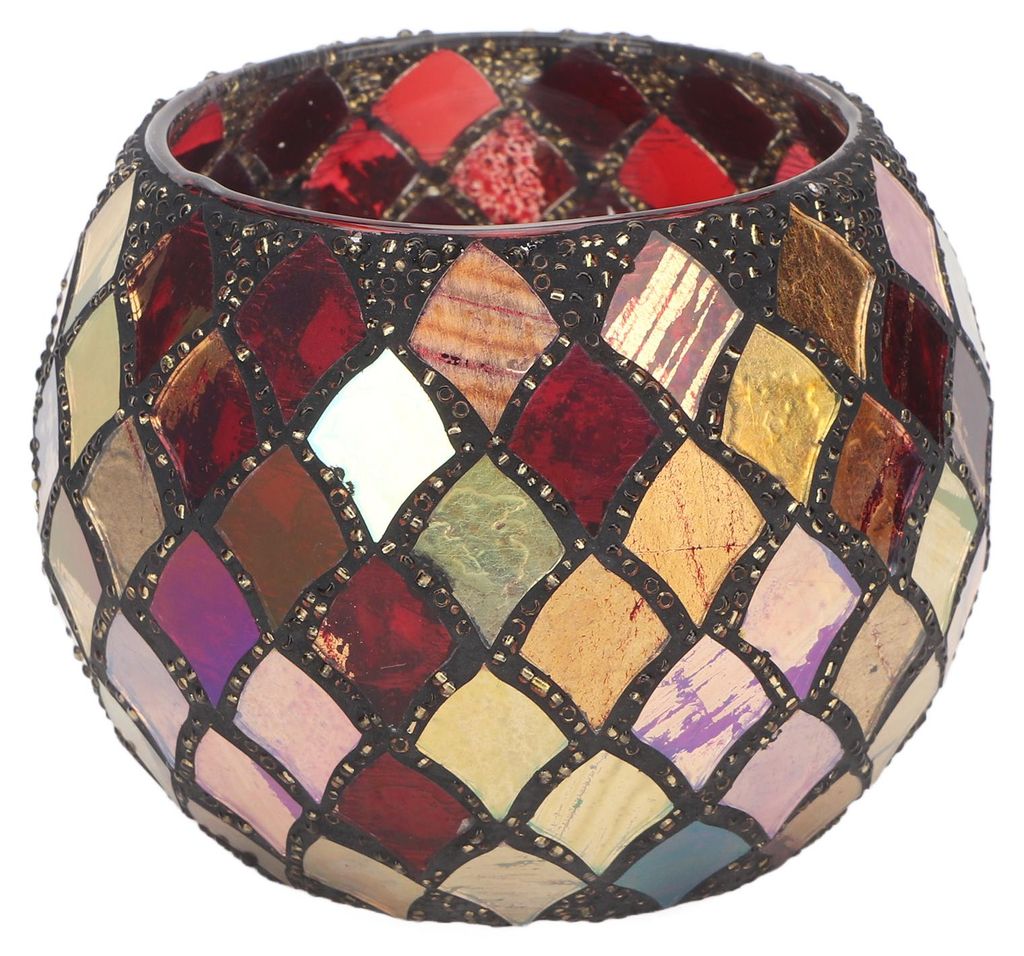 Mosaik-Teelichthalter aus Glas, romantisch, dekorativ, rot, handgefertigt, rissige Duftkerze