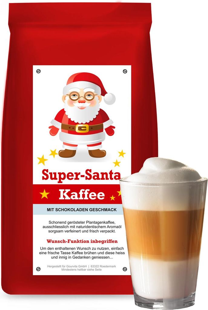 Geschenk-Kaffee SUPER-SANTA mit Schokolade aromatisiert von Coffee-Nation, 250g Bohnen