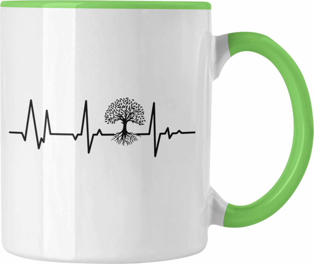 Trendation - Bonsai Tasse Geschenk Herzschlag Bonsai-Baum Tasse (Grün)