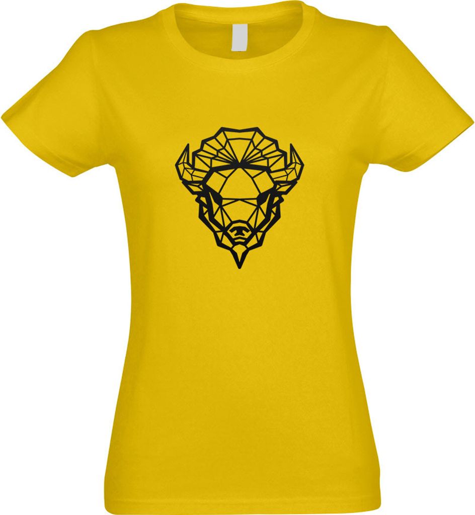 Kiwistar - T-Shirt tailliert - Damen - gelb - Bison Büffel Polygon - mit Motiv Bedruckt - Funshirt Design - Sport - Freizeit - Damen - XL