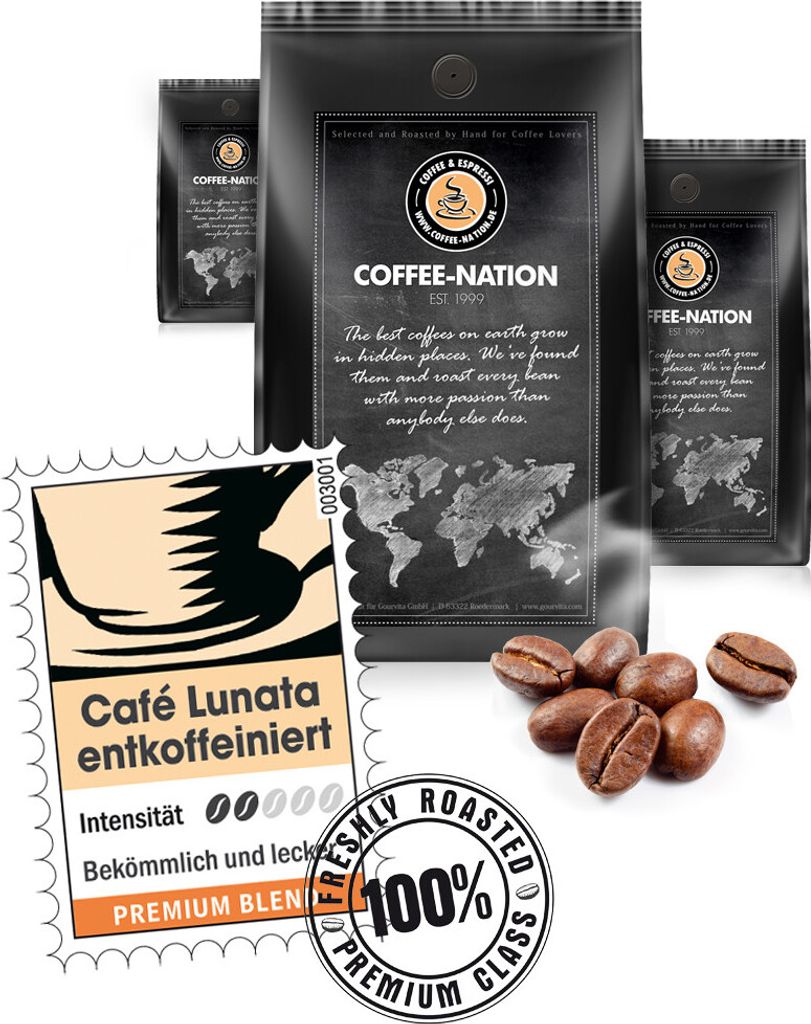 Kaffee CAFÉ LUNATA entkoffeiniert von Coffee-Nation, 500g Bohnen