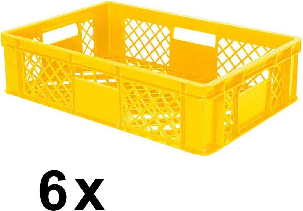 6x Eurobehälter durchbrochen/Stapelkorb, PE-HD gelb, Industriequalität, lebensmittelecht, LxBxH 600 x 400 x 150 mm