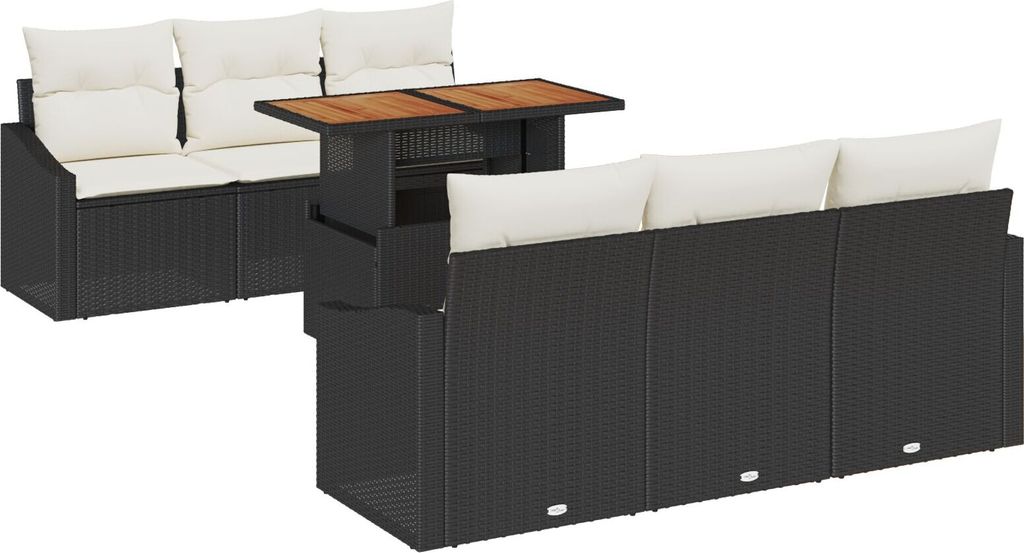Möbel 7-teiliges Garten Sofa Set mit Kissen Schwarz Poly Rattan - Gartensofas 3358518