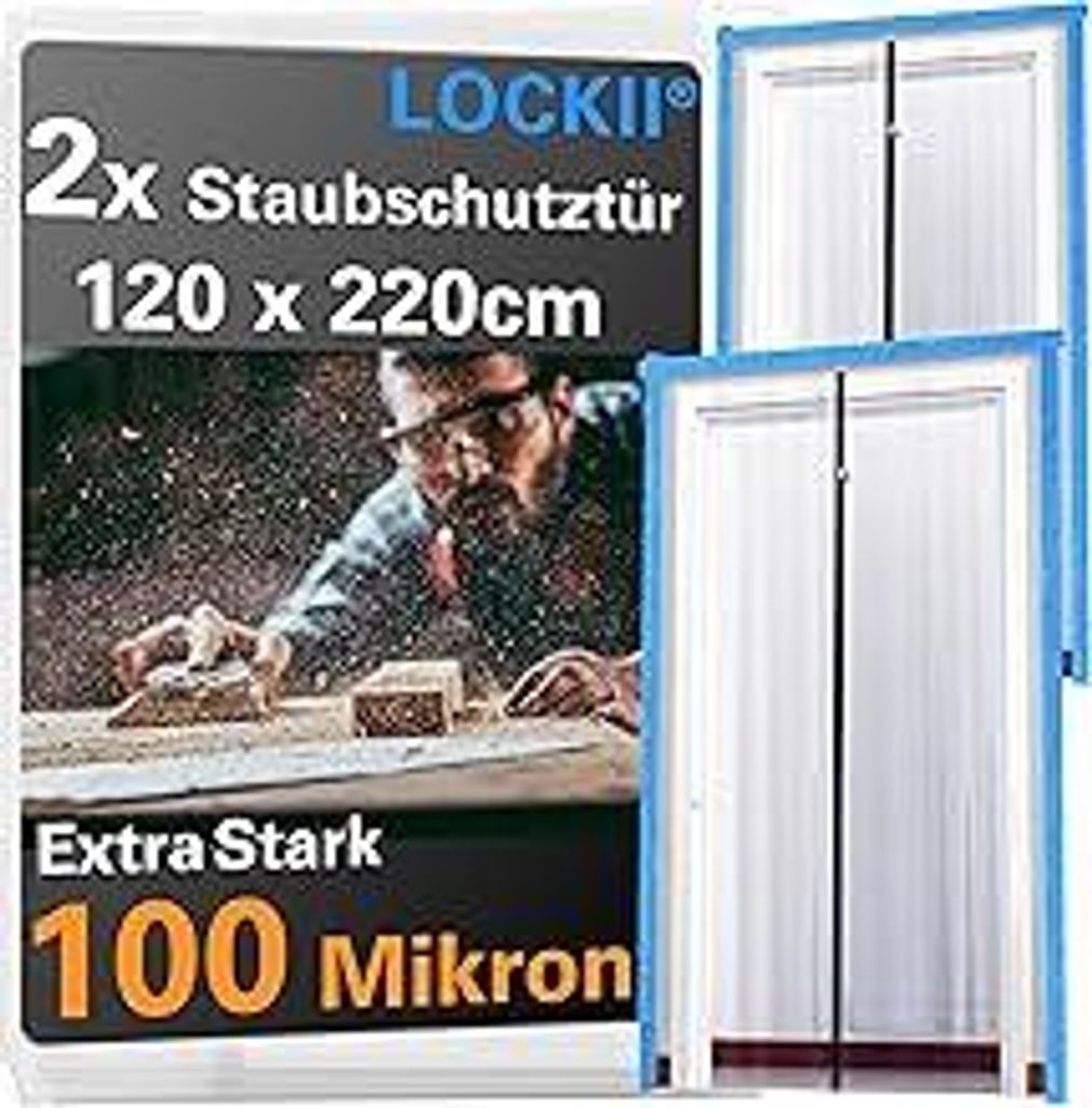 LOCKII2x Staubschutztür mit Reißverschluss 1,20 x 2,20 m | Extra Stark 100 mic | Wasserdicht & Staubdicht | Reißverschlusstür Staubschutzwand F...