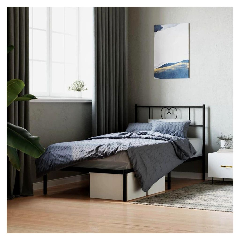 Bettgestell mit Kopfteil aus Metall in Schwarz 75x190 cm