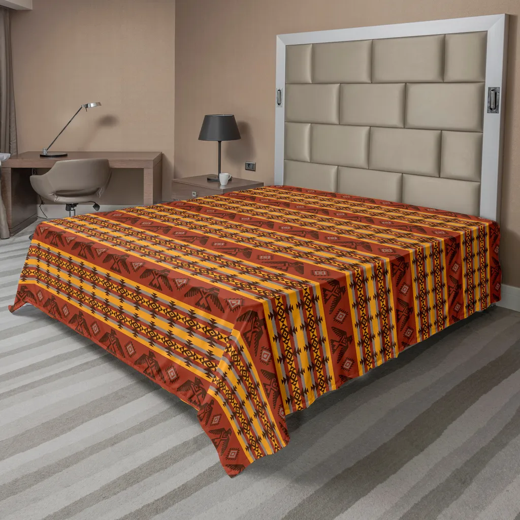 Drap tribal doux motif aigles artistiques 275x260 cm coloris cannelle