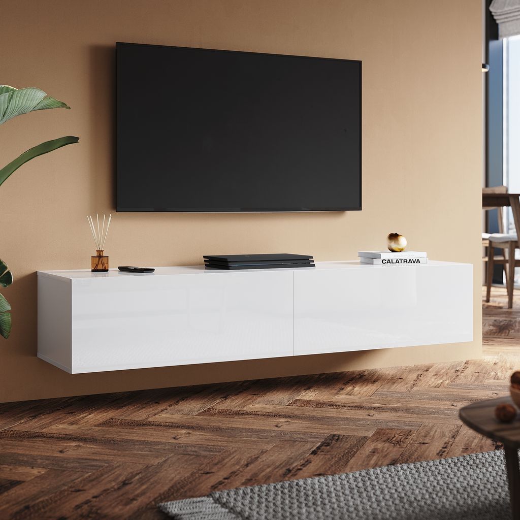 SONNI TV-Schränke weiß Hochglanz hängend holz 160 x 40 x 30cm Wandhängend, bodenstehend Niedriger Schrank