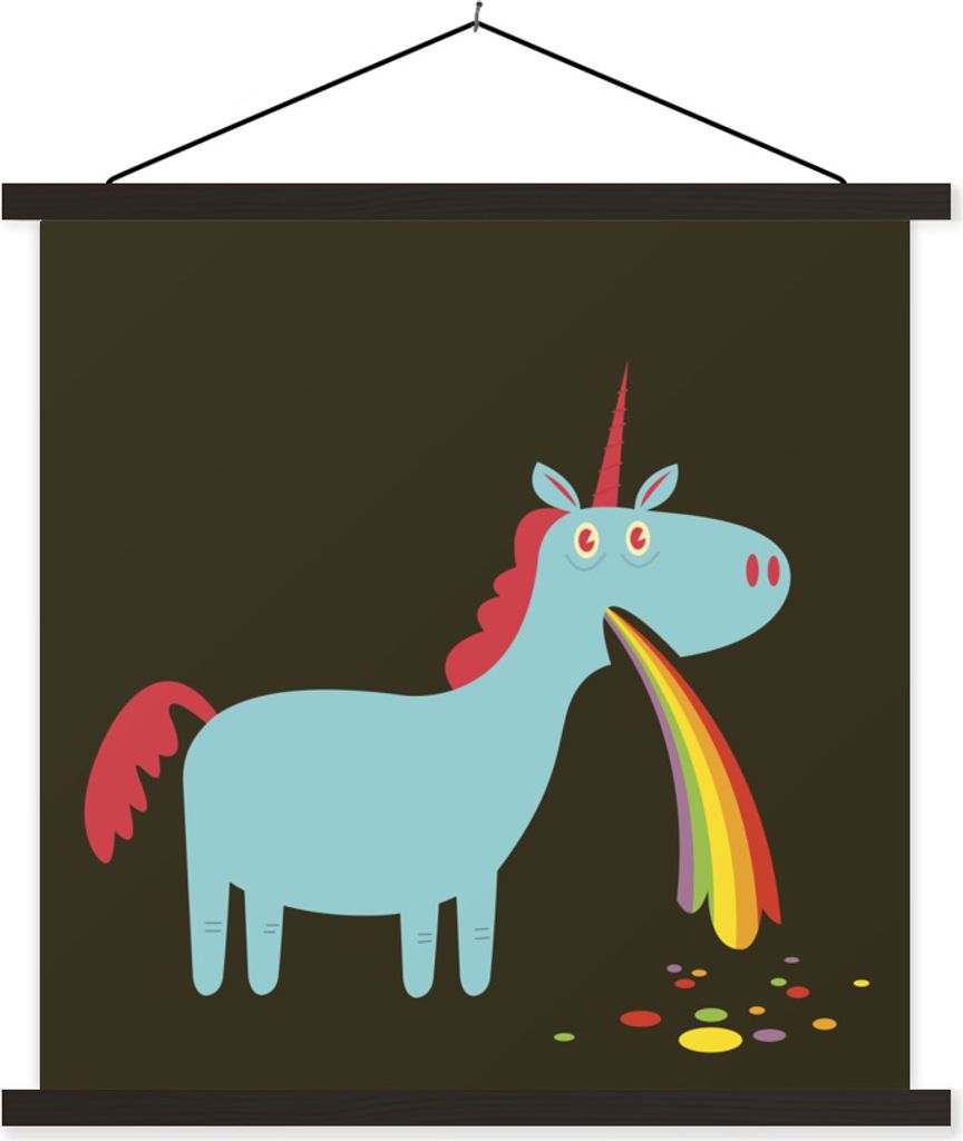 MuchoWow Textilposter Eine Illustration eines Einhorns, das sich erbricht - Mädchen - Kinder - Kinder 40x40 cm mit schwarzem Rahmen - Fotos